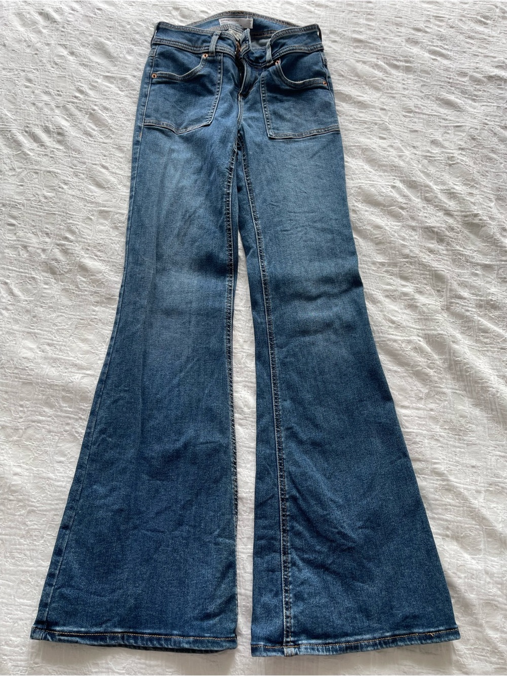 Garage Denim Low Rise Flare Jeans in Light Blue